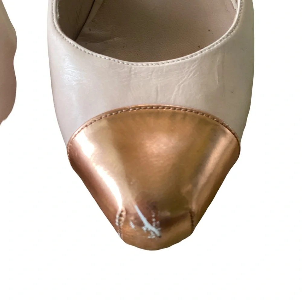 Pura Lopez Leather Gold Toe Nude Platform Slingback Heels - 7.5 - 38 - Picture 6 of 16